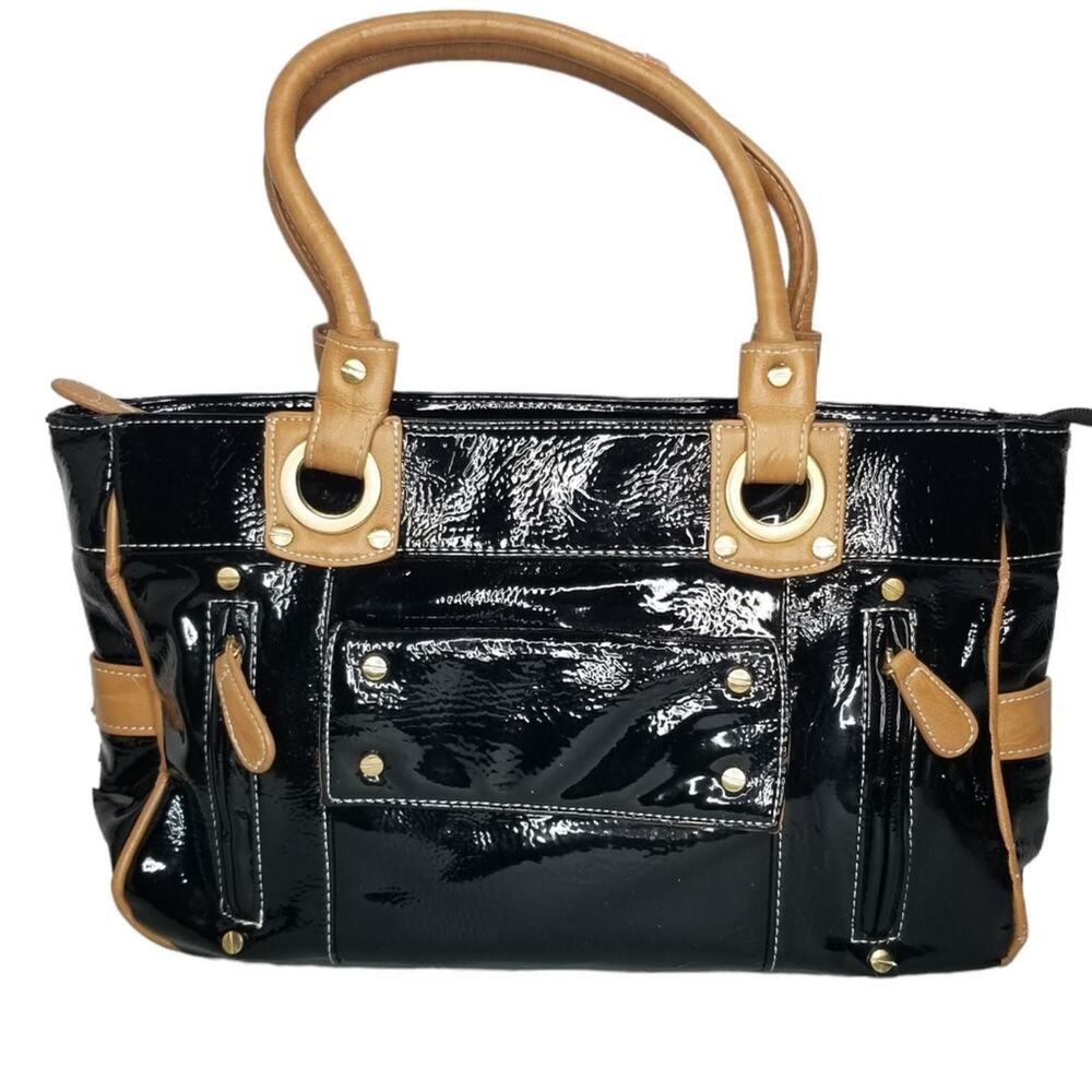 Sondra Roberts Purse Shiny Black Satchel - Picture 10 of 10